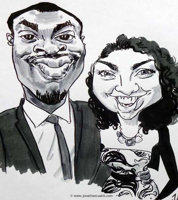 drawing of wedding guests by live caricaturist available to hire for events in birmingham and west midlands
