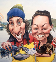caricature commissioned  for scottish customer- seafood and lobster