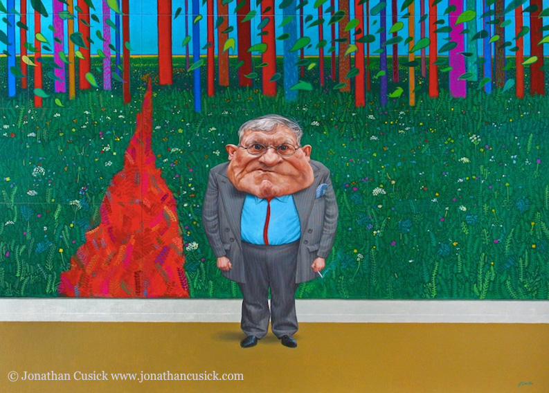 caricature of  british artist David Hockney by caricaturist Jonathan cusick