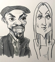 live caricature drawing of bride and groom, derbyshire wedding