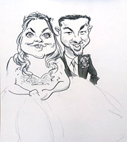 caricature drawing of bride and groom in the cotswolds