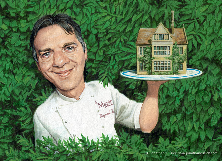 Raymond Blanc chef caricature by cartoonist and caricaturist jonathan cusick