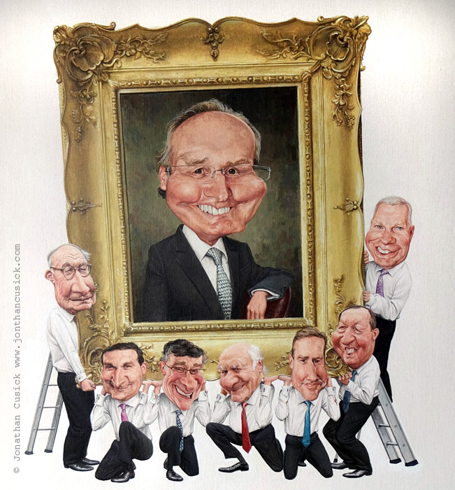 commission caricature painting for leaving present by Uk caricaturist Jonathan Cusick- transport executive