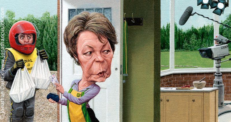  caricature of Delia Smith for Caitlin Moran's TV review in The Times, UK, Art by caricaturist Jonathan Cusick