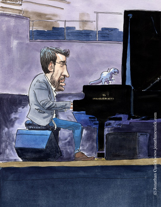drawing of Neil Cowley Trio by caricaturist and illustrator jonathan cusick