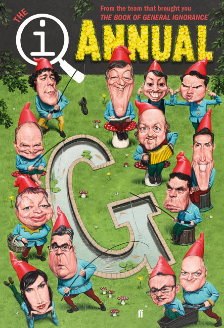 qi annual 2010 with cover by caricature illustrator jonathan cusick. Stephen fry, Jimmy Carr caricature