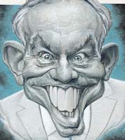 spectator political magazine cover of prime minister tony blair. Artwork by political cartoonist jonathan cusick