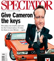 Cover illustration for the spectator magazine- election issue. caricature of david cameron. political cartoon by JOnathan Cusick