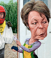 Find a Political Cartoonist- Jonathan Cusick caricature painting for tv review