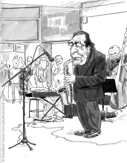 cartoon drawing in sketchbook of birmingham jazz festival 2012