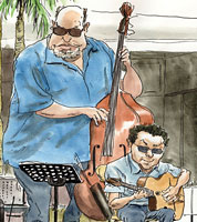 drawing of gypsy jazz guitarists at Birmingham Jazz festival 2013