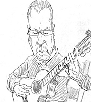 sketchbook drawing of guitarist performing