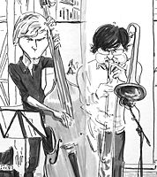 sketchbook drawing of jazz concert by cartoonist