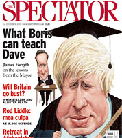 political caricature of Prime Minister Boris Johnson for cover of the spectator magazine cover by caricaturist jonathan cusick