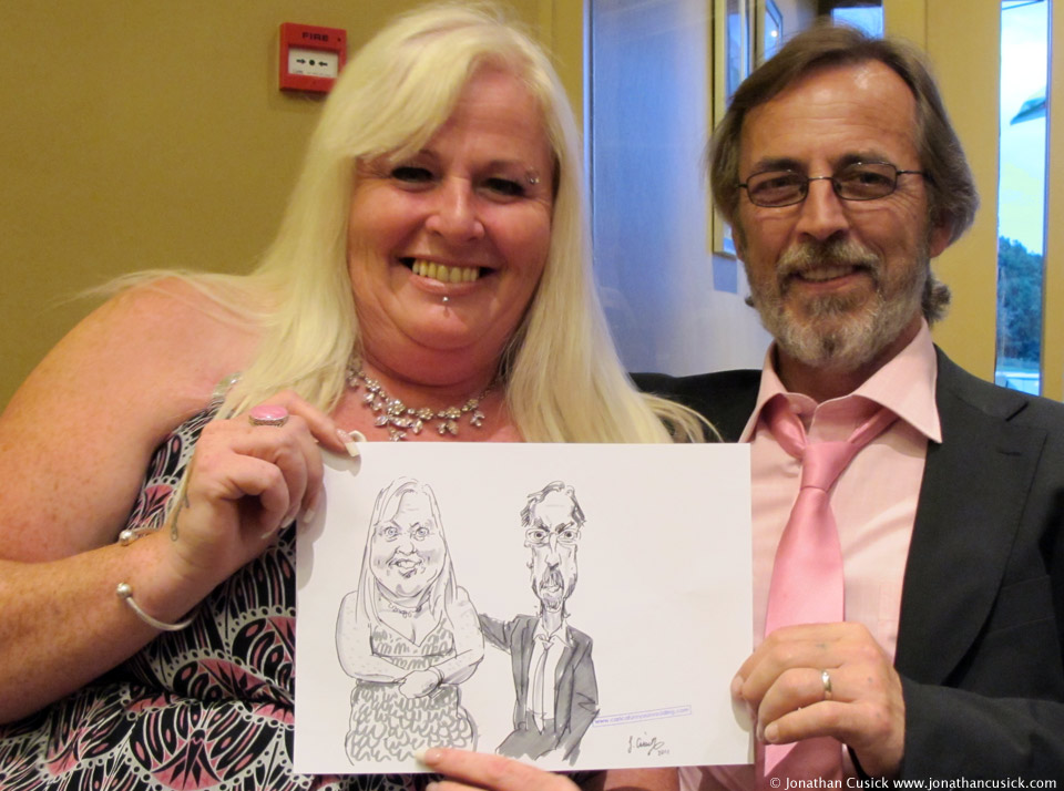 drawing by live caricaturist at wedding in Meriden, Warwickshire. Birmingham and west midlands live caricature artist for hire