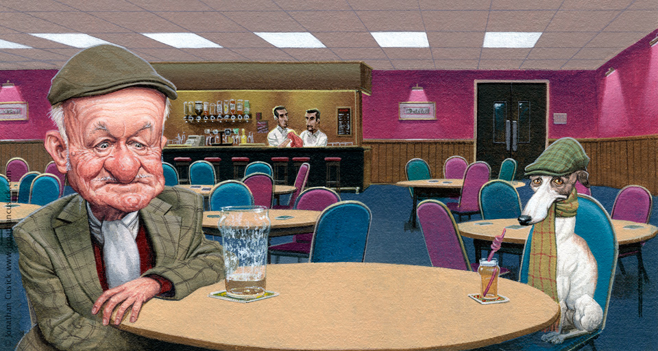 cartoon illustration painted in acrylics by jonathan cusick