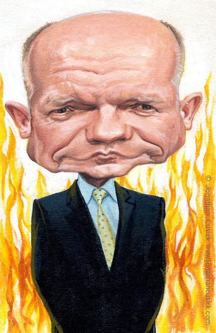 caricature of william hague, foreign secretary by caricaturist and political cartoonist jonathan cusick. political cartoon for the spectator magazine